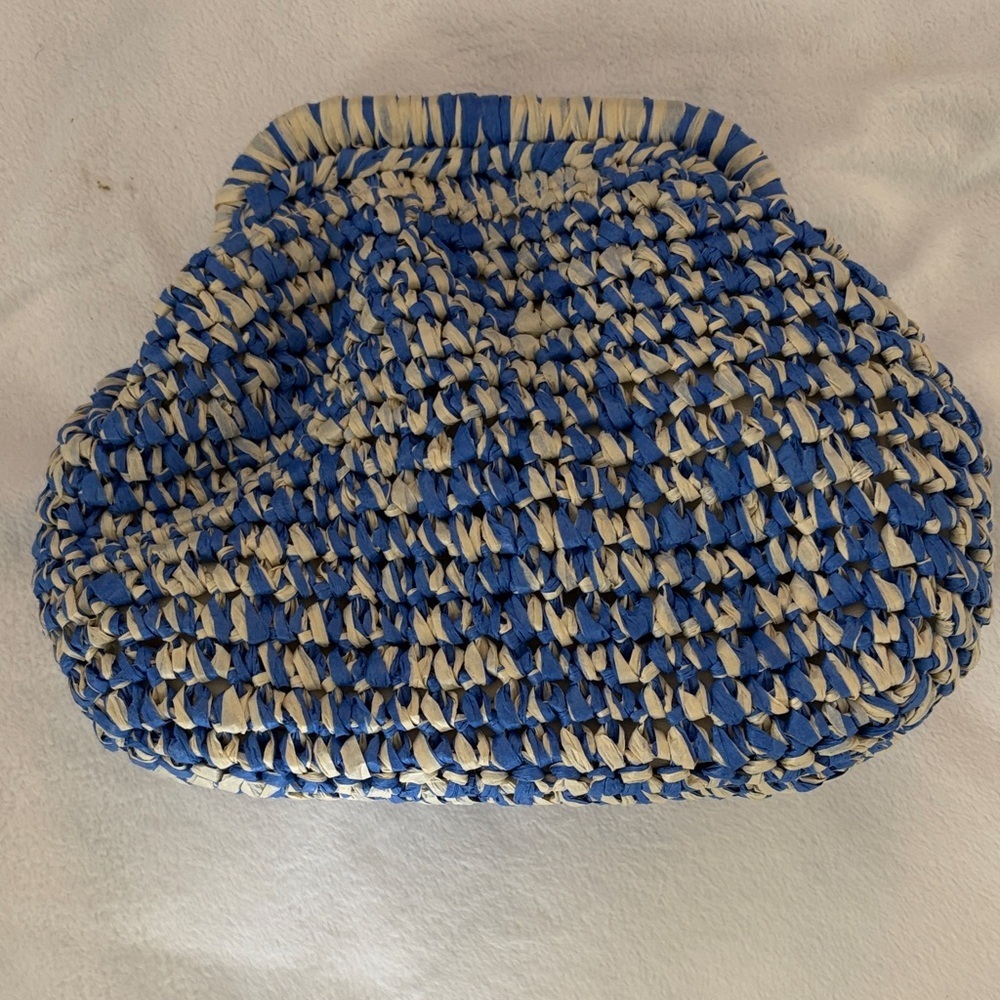 Banana Republic Blue and Cream Woven Clutch